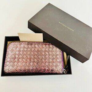 BOTTEGA VENETA INTRECCIATO LIZARD LEATHER ZIP-AROUND LONG WALLET FULL INCLUSION